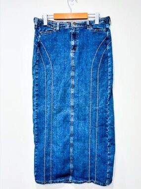 Y2K - Tommy Hilfiger Blue Denim Maxi Skirt - Women's Classic Long Jean Skirt